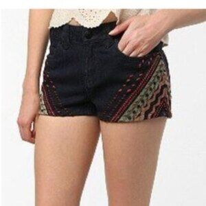 BDG Aztec Tribal Embroidered Dark Wash Denim 5 Pocket Shorts Size 28